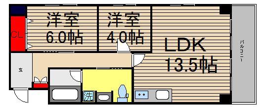 ロータリーライフ四ツ橋(2LDK/4階)の間取り写真