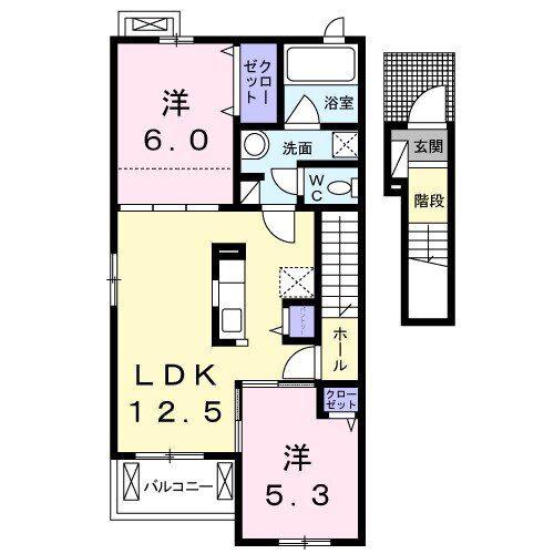 セレノベルカーサ B(2LDK/2階)の間取り写真