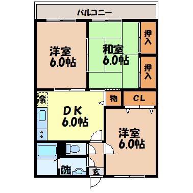 スカイヒルズ吉村(3DK/3階)の間取り写真