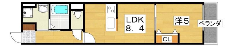 ウイング牧野駅前(1LDK/2階)の間取り写真
