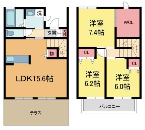 すみれテラスD棟(3LDK/1階)の間取り写真