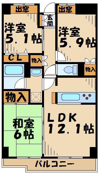 コスモリード本厚木(3LDK/9階)の間取り写真