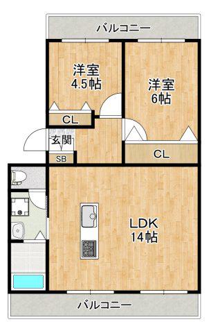 隆豊ハイツ(2LDK/3階)の間取り写真