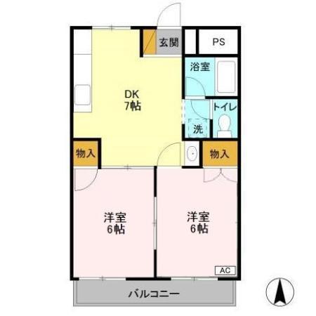 ファーストグリーンA(2DK/2階)の間取り写真