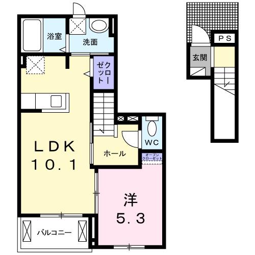 コートハウス安塚(1LDK/2階)の間取り写真