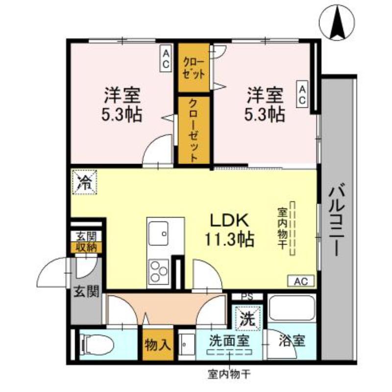 エリシアガーデン(2LDK/2階)の間取り写真