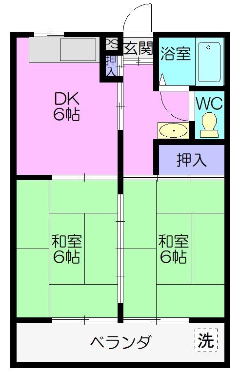 コーポむつみI(2DK/1階)の間取り写真