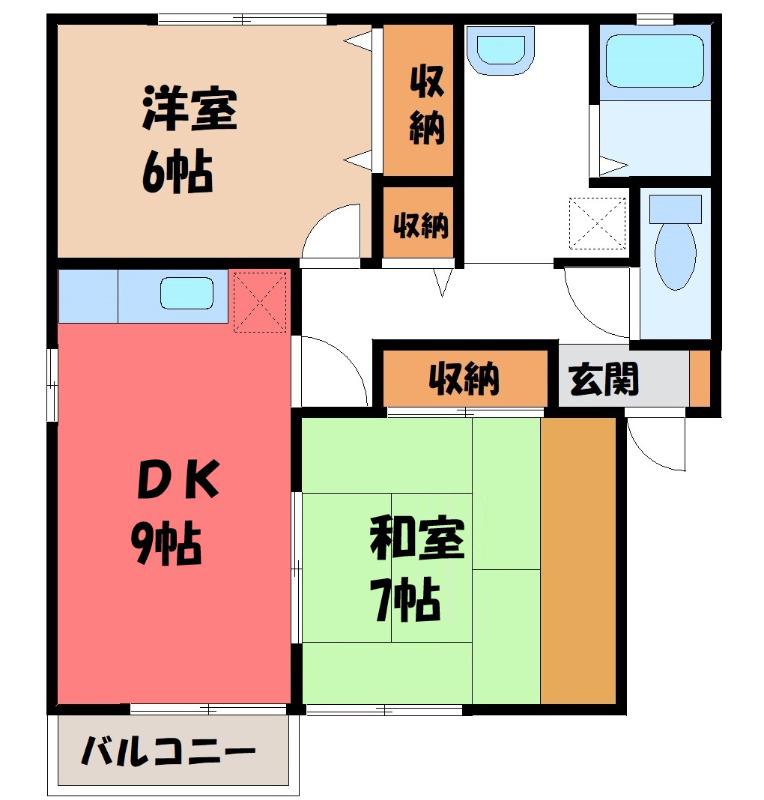 チムニール(2DK/1階)の間取り写真