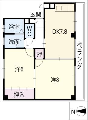 大津マンションII 東棟(2DK/2階)の間取り写真