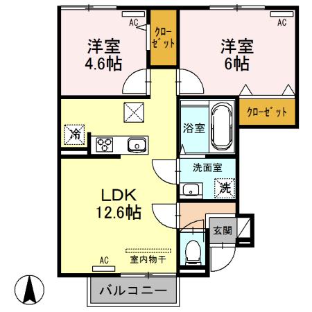 D-ROOM大手町(2LDK/1階)の間取り写真