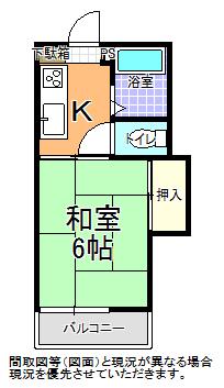 市毛コーポ A棟(1K/2階)の間取り写真