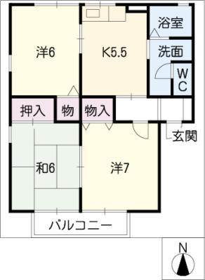 セジュール亀山 F棟(3DK/1階)の間取り写真