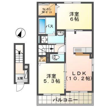 ルミエール C(2LDK/2階)の間取り写真
