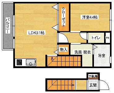 セジュールII(1LDK/2階)の間取り写真