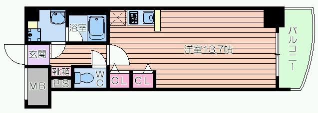 セレッソコート上本町イースト(ワンルーム/3階)の間取り写真