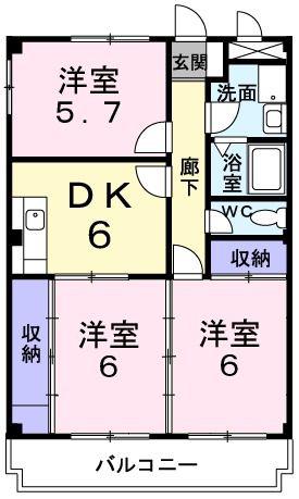 プレイスメゾン美輝(3DK/3階)の間取り写真
