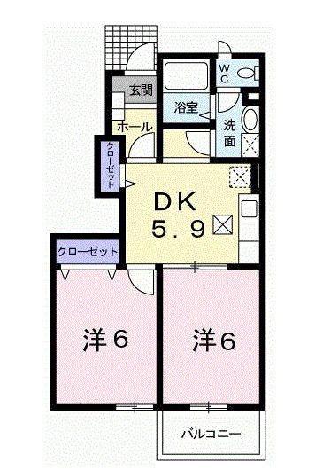 エスポワール・メゾンB(2DK/1階)の間取り写真