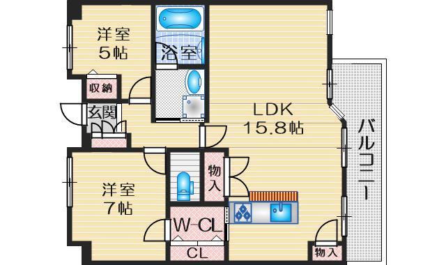 クレアシティ江坂イーキューブ(2SLDK/7階)の間取り写真