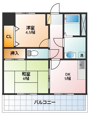 ダイアパレス四日市北棟(2DK/5階)の間取り写真
