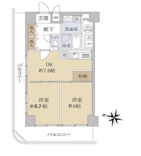ニューライフマンション木場(2DK/6階)の間取り写真
