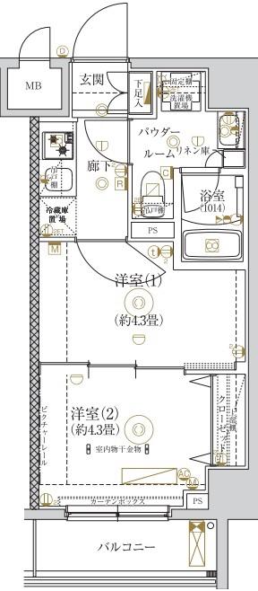ガリシア亀戸(2K/6階)の間取り写真