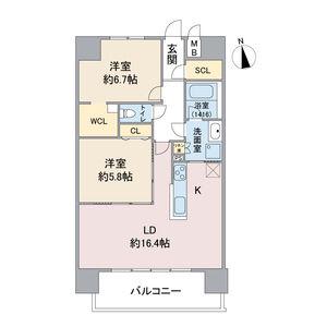 らとぅーる代官町ウエスト(2LDK/9階)の間取り写真