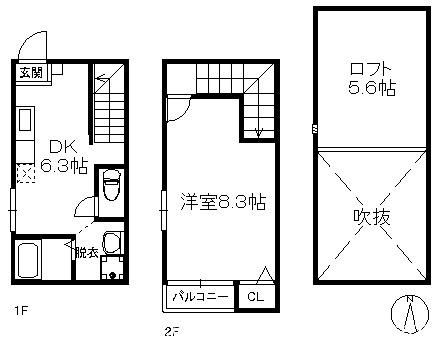 クロステーション姪浜(1DK/1階)の間取り写真
