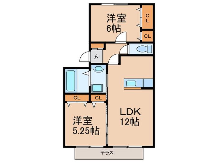 リベルテ空港東(1LDK/1階)の間取り写真