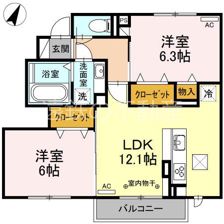 グラシア(2LDK/1階)の間取り写真