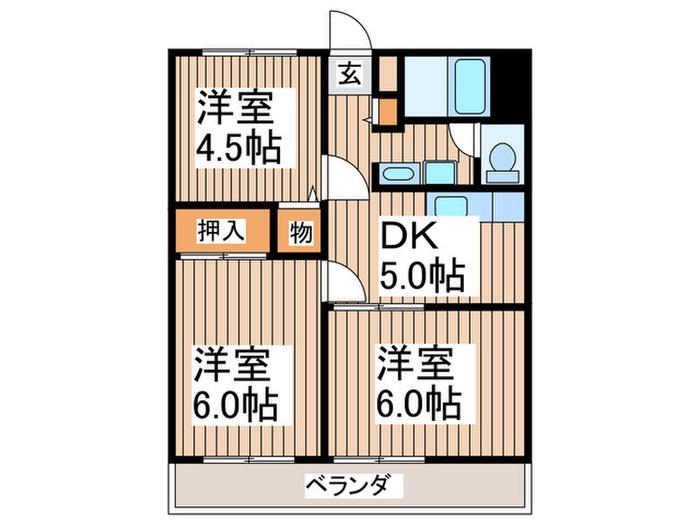 ビラージュビオレつきみ野(3DK/1階)の間取り写真