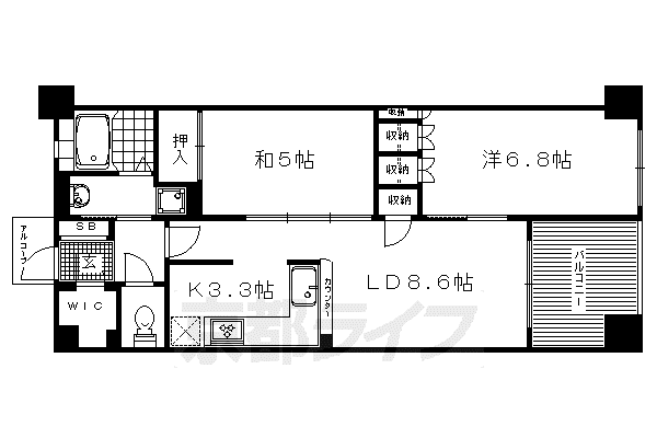 サーパスシティ西院日照町(2LDK/4階)の間取り写真