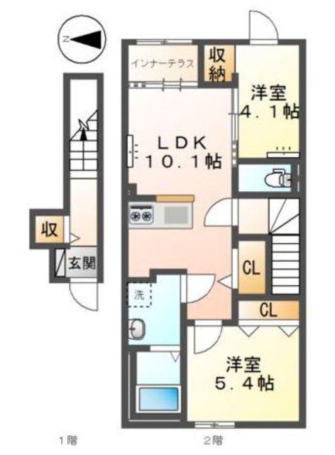 八王子市大谷町工事(2LDK/2階)の間取り写真