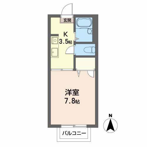グリーン・レーベル(1K/2階)の間取り写真