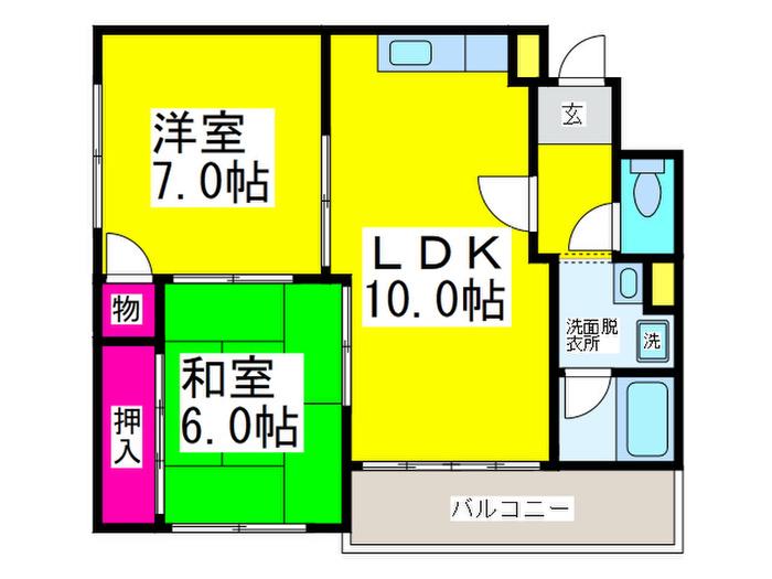 ファミール甲斐(2LDK/4階)の間取り写真