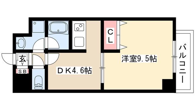 ディアコート白川(1DK/6階)の間取り写真