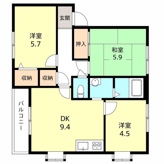 フォンティーヌ岡本(3DK/2階)の間取り写真