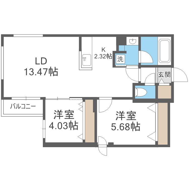 SーRESIDENCE琴似本通AVANTA(2LDK/2階)の間取り写真