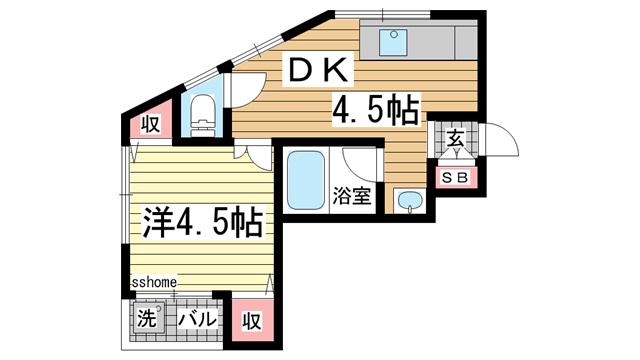 倉石ハイツ(1DK/2階)の間取り写真