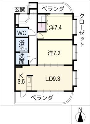 リバーグラス(2LDK/3階)の間取り写真