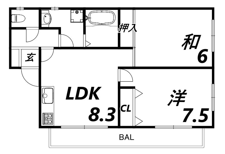 シャノアール甲南(2LDK/2階)の間取り写真