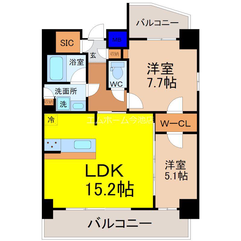 S-RESIDENCE上社南AMANTE(2LDK/5階)の間取り写真
