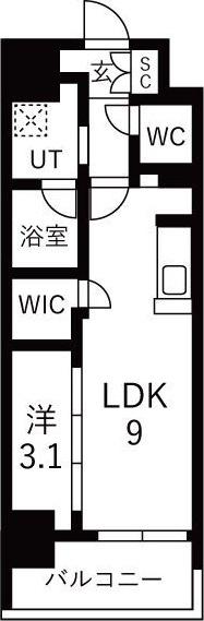 メイクスアート名駅ウエスト(1LDK/14階)の間取り写真