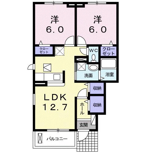 アイリス栗木山(2LDK/1階)の間取り写真