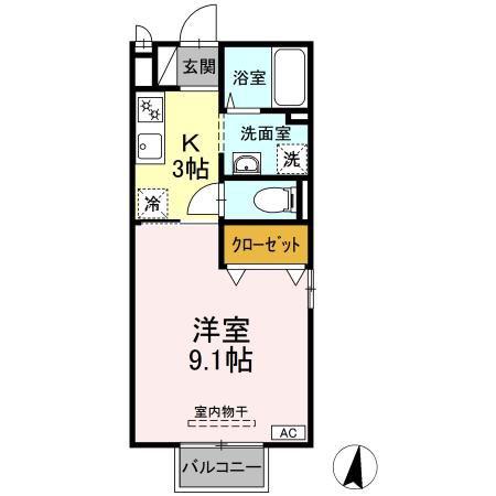 シャルム絆(1K/2階)の間取り写真