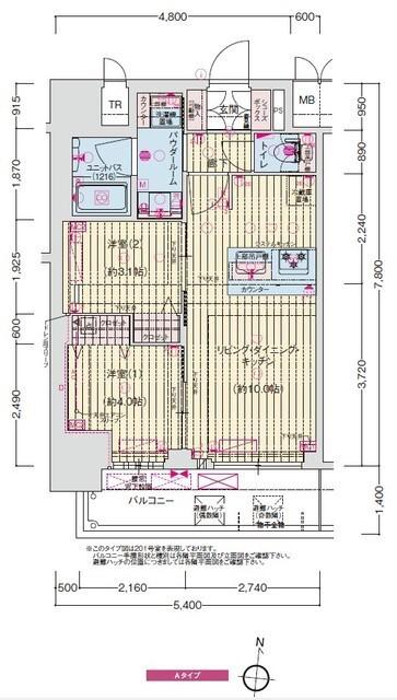 プレリス大阪今里サヴィア(2LDK/13階)の間取り写真