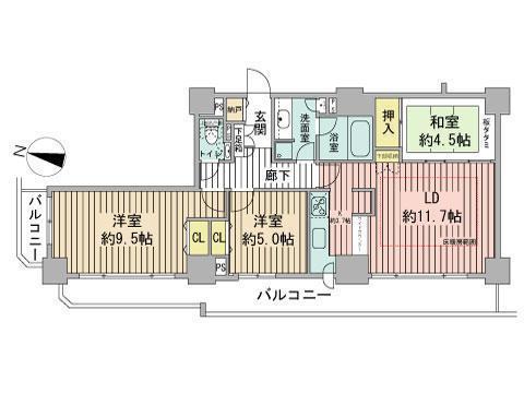 知事公館前タワーレジデンス(3LDK/23階)の間取り写真