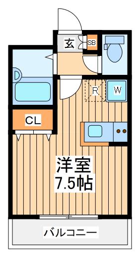 ルポゼ調布(1K/3階)の間取り写真