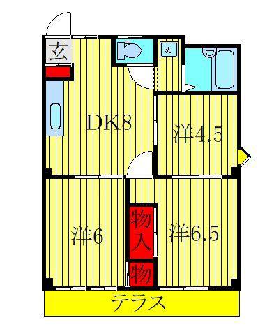 スカイハイツ(3DK/1階)の間取り写真