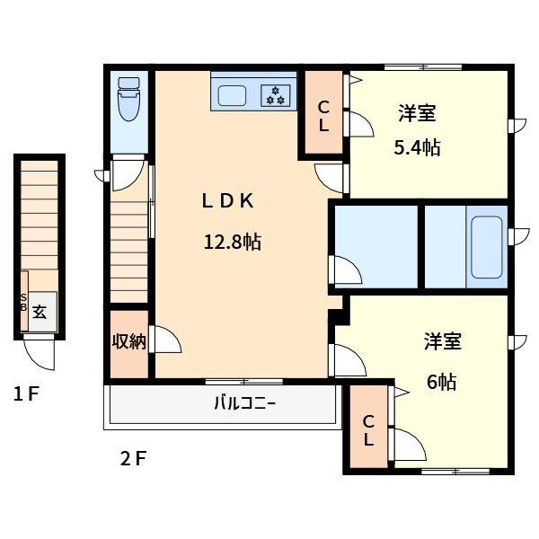 ミュゲ岸町(1LDK/2階)の間取り写真