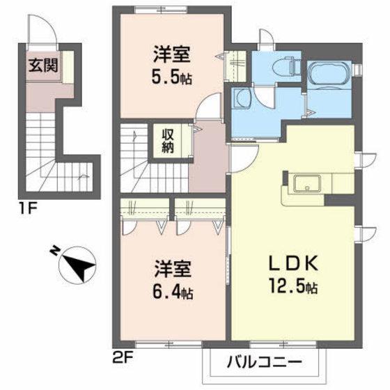 グリーンレジデンス A(2LDK/2階)の間取り写真